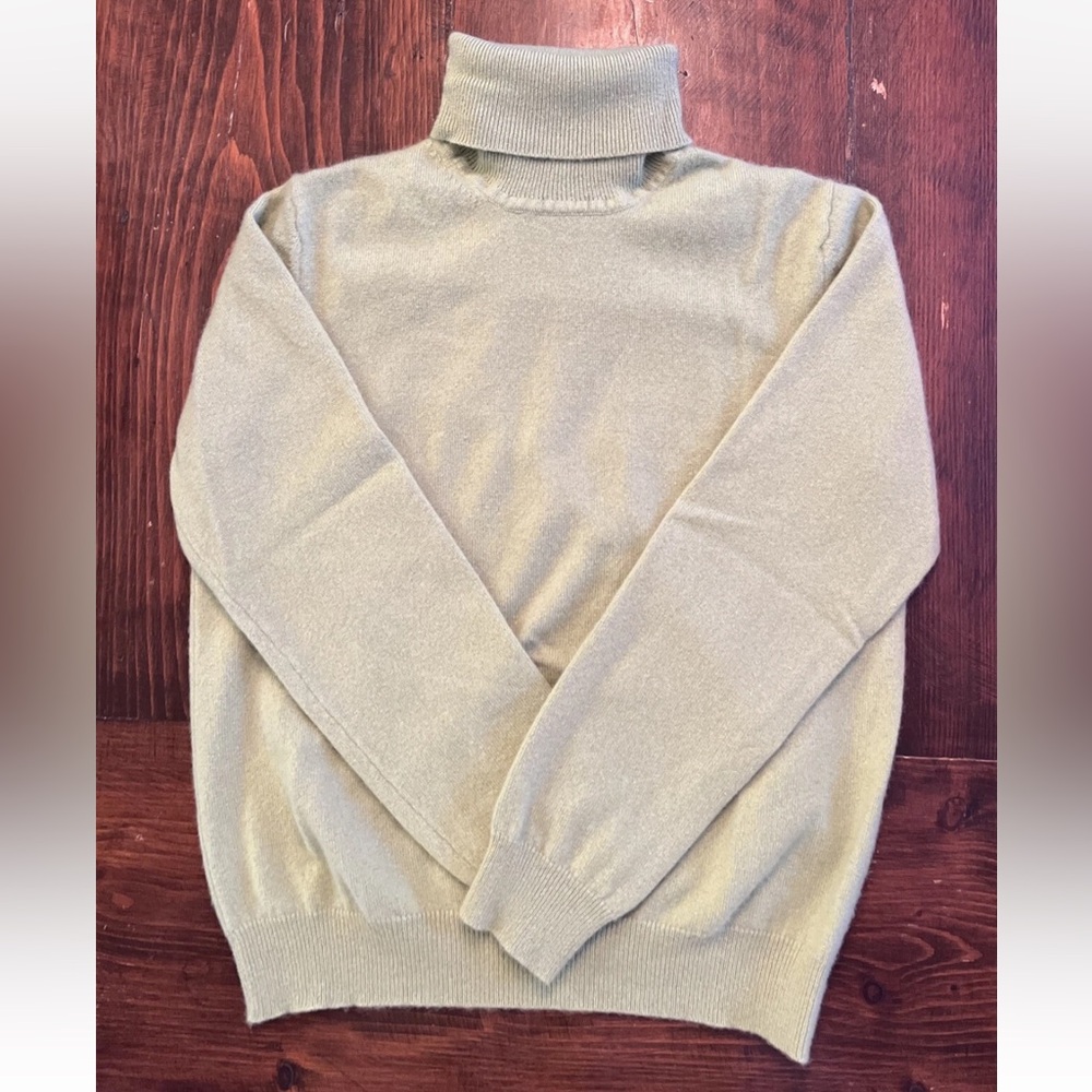VTG Leyla Mitra Sz Med Green Turtleneck Cashmere Sweater Made In Hong Kong